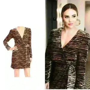 NWT- WAYF Womens Mylene Velvet Tiger Print Wrap Dress Size Small